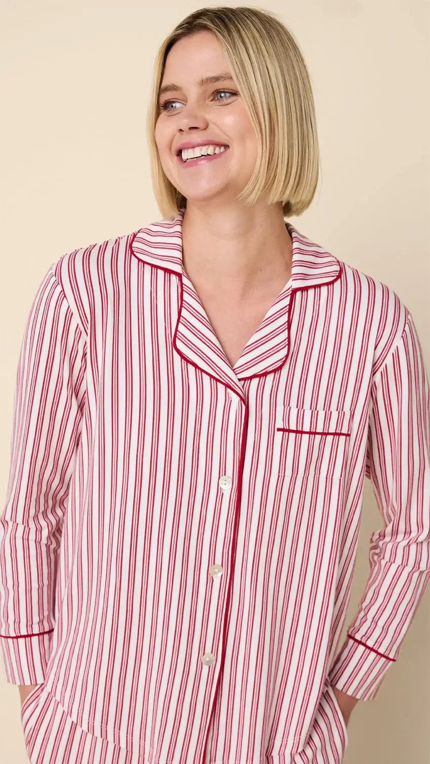 The Cat's Pajamas Holiday Stripe Pima Knit Long-Sleeved Pajama Set