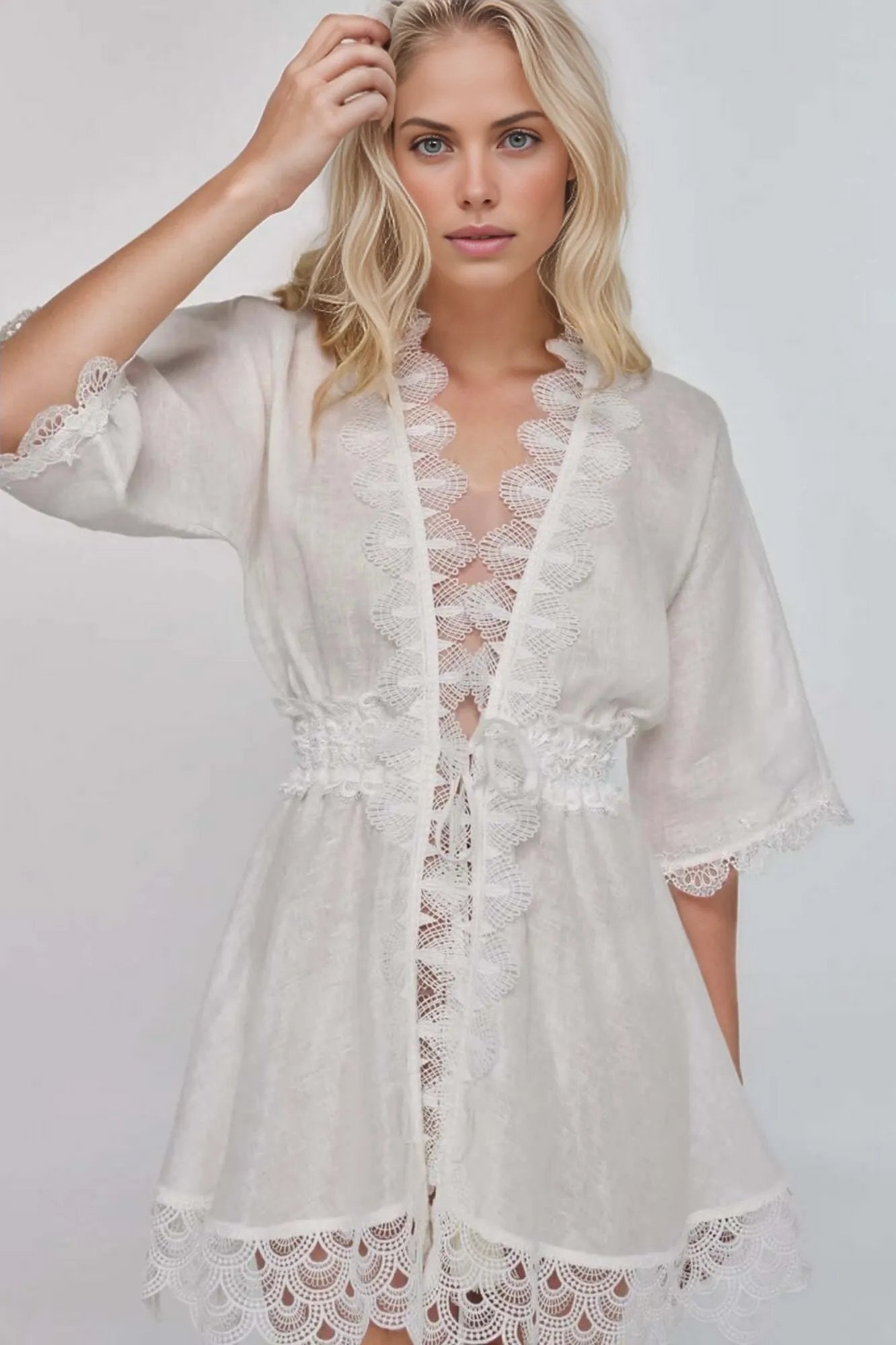 Waimari Gabriella Linen Kimono in White