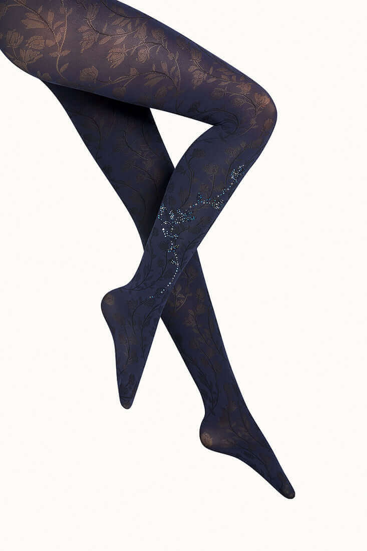 Wolford Jackie Tights Color: Navy Opal/Black/Blue Crystal Size: S, M, L at Petticoat Lane  Greenwich, CT