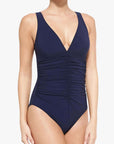 Smart V-Neck One Piece 209-570 in Navy