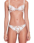 Fleur Du Mal Lily Embroidered Plunge Demi Bra in Ivory Size: 32B  at Petticoat Lane  Greenwich, CT