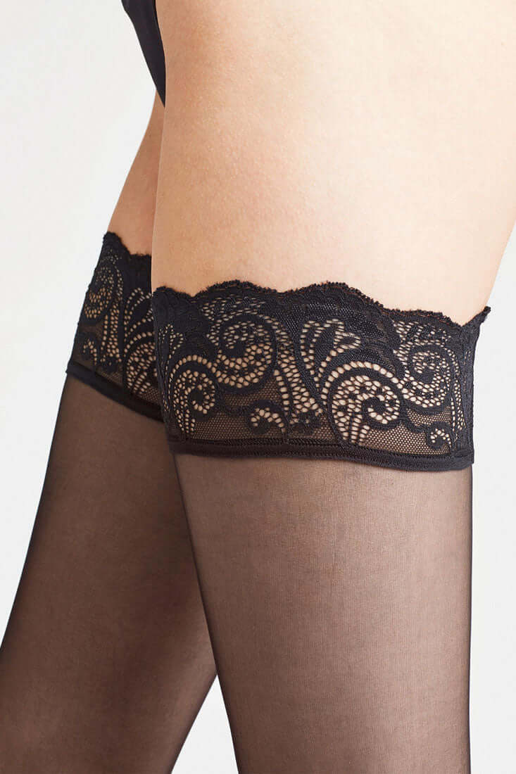 Falke Matt Deluxe 20 DEN Women Stay Ups Color: Black, Powder Size: 8.5-9, 9.5-10 at Petticoat Lane  Greenwich, CT