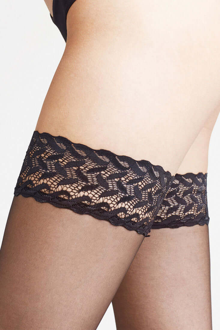 Falke Shelina 12 DEN Women Stay Ups Color: Black Size: 8.5-9 at Petticoat Lane  Greenwich, CT