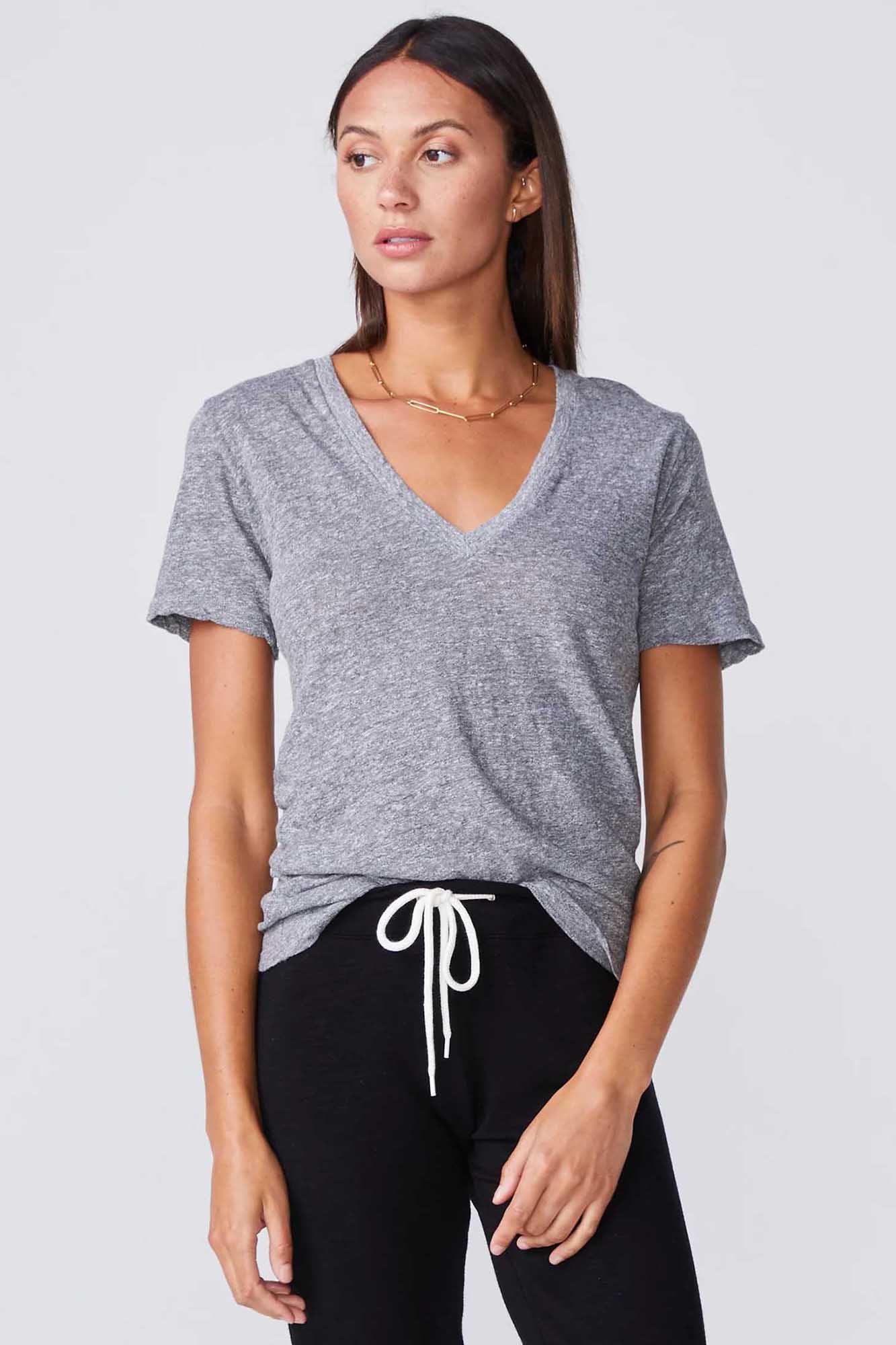 Textured Tri-Blend Fitted V Neck Tee